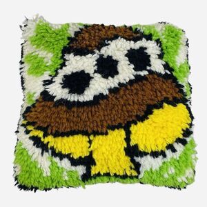 Vintage 1970s Latch Hook Mushroom 12" Throw Pillow Groovy Retro Corduroy Boho